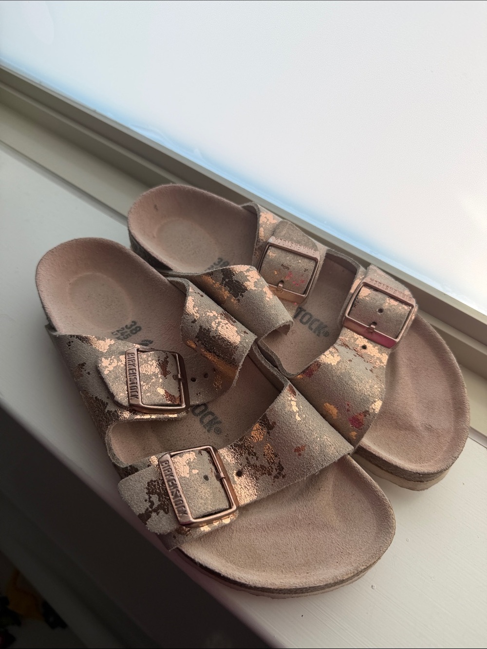 Birkenstock Double-Buckle Sandals in speckled gold